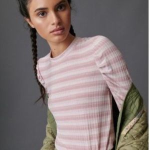 Puffy Shoulder Light Pink Striped Top by Anthropologie